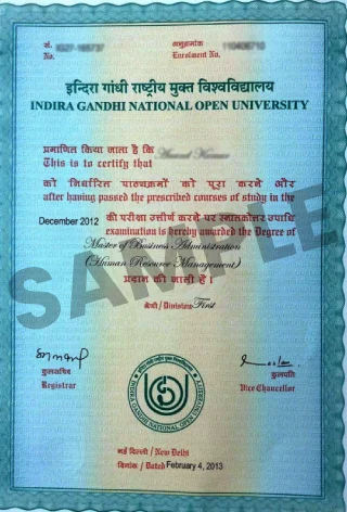 IGNOU Sample certificate